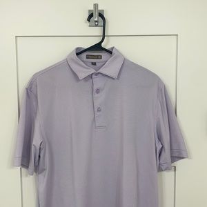 Pink and white striped Peter Millar golf polo